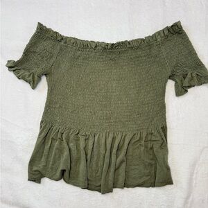 Love Tree Size L Olive Green Off-Shoulder Top